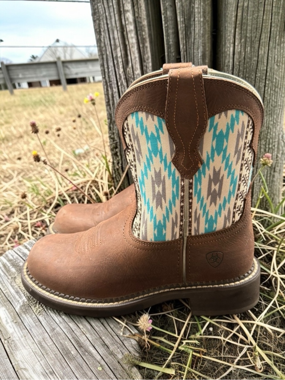 Ariat Fatbaby Boots Size 6 Womens Brown Leather Turquoise Aztec Cowgirl Western